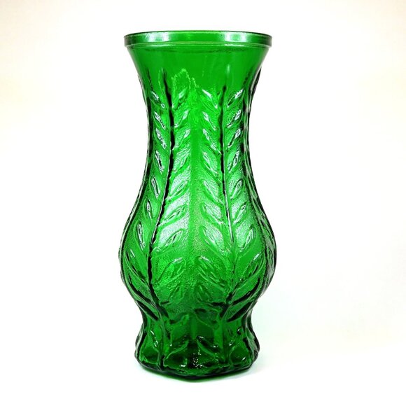 FTD Emerald Green Glass Large Vase - Vintage 1976 Leaf Vine Design - Retro Home - Picture 1 of 5